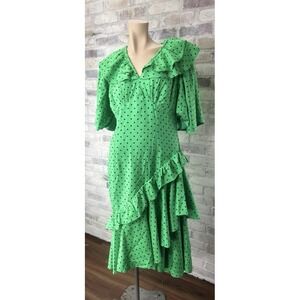 Retro‎ Rockabilly Pinup Girl Green & Black Polka Dot Dress Size Large